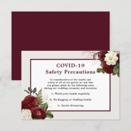 Romantic Burgundy Blommigt Bröllop COVID-19 Safety Inbjudningar