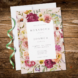Romantic Burgundy Blush Floral Garden Wedding Inbjudningar