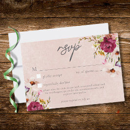Romantic Burgundy Blush Floral Garden Wedding QR OSA Kort