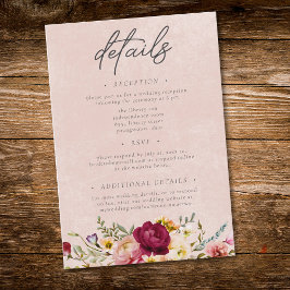 Romantic Burgundy Blush Floral Garden Wedding Tilläggskort