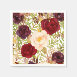 Romantic Burgundy & Blush Watercolor Floral Pappersservett