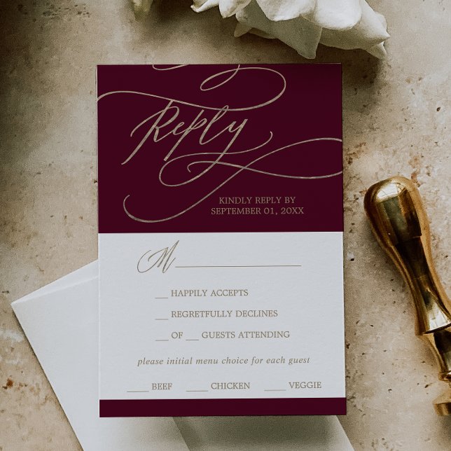 Romantic Burgundy Calligraphy Menu Choice OSA Kort (Skapare uppladdad)