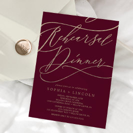 Romantic Burgundy Calligraphy Rehearsal Dinner Inbjudningar
