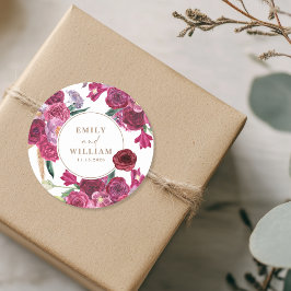 Romantic Burgundy Floral Wedding couple names Runt Klistermärke