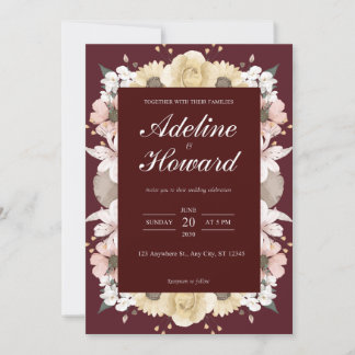 Romantic Burgundy Floral Wedding Invitation card Inbjudningar