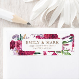 Romantic Burgundy Floral Wedding return address Returadress Etikett