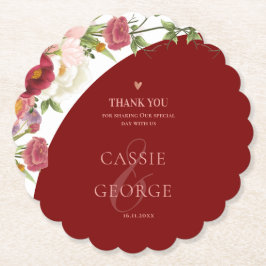 Romantic Burgundy Floral Wedding Thank You Message Underlägg Papper