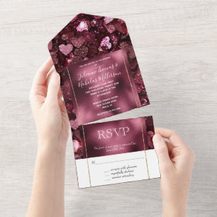 Romantic Burgundy Glitzy Hearts Bröllop