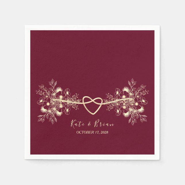 Romantic Burgundy Guld Fall Wedding Pappersservett (Framsidan)
