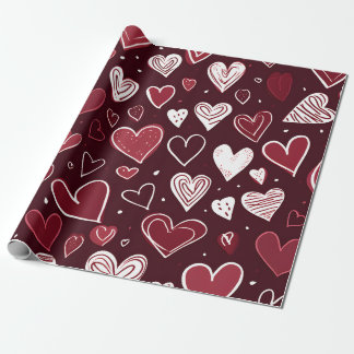 Romantic Burgundy Hand-Drawn Hearts Valentine Presentpapper