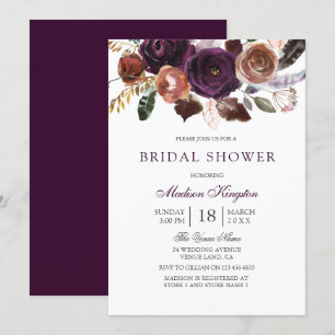 Romantic Burgundy Lila Plum Blommigt Möhippa Inbjudningar