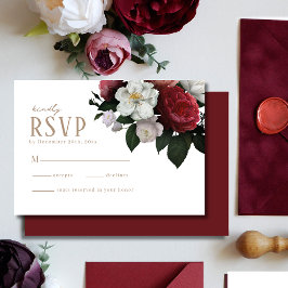 Romantic Burgundy Maroon blommigt Winter Wedding OSA Kort