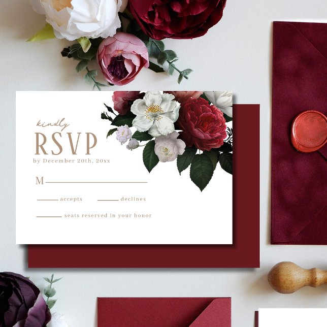 Romantic Burgundy Maroon blommigt Winter Wedding OSA Kort (Skapare uppladdad)