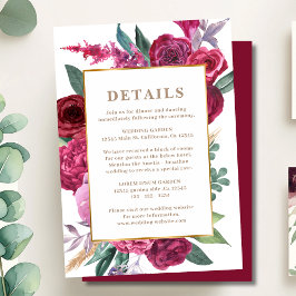 Romantic burgundy Maroon Floral Wedding details Tilläggskort
