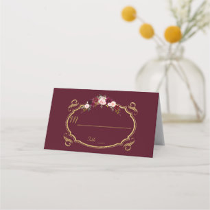 Romantic Burgundy Marsala Blommigt Fall Bordsnumme Placeringskort
