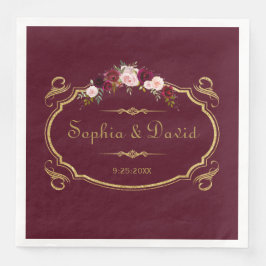 Romantic Burgundy Marsala Blommigt Fall Wedding Pappersservett