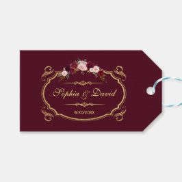 Romantic Burgundy Marsala Blommigt Fall Wedding Presentetikett