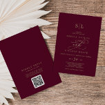 Romantic Burgundy Monogram QR-kod Bakåt Bröllop Inbjudningar<br><div class="desc">Den här romantiska burgundymonogrammet QR-koden är en perfekt för ett enkelt bröllop. Den moderna klassiska designen har finare-snurrar och vitaktiga blomningar med elegant elegant-handskriven faux champagne guld-folie-typografi. Spara papper genom att inkludera en QR-kod för gästen för att visa information, OSA eller båda. Obs! Den här designen har inte äkta guld-folie....</div>