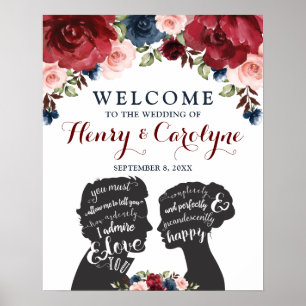 Romantic Burgundy Navy Ro Kärlek citerar Bröllop Poster
