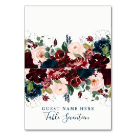 Romantic Burgundy och Blue Woodland Escort Cards Bordsnummer