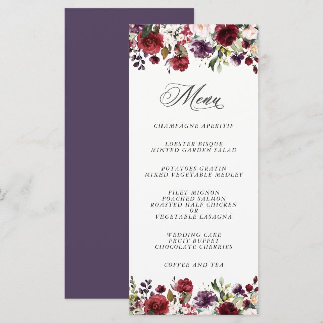 Romantic Burgundy Plum och  Blommigt Meny (Fram/baksida)