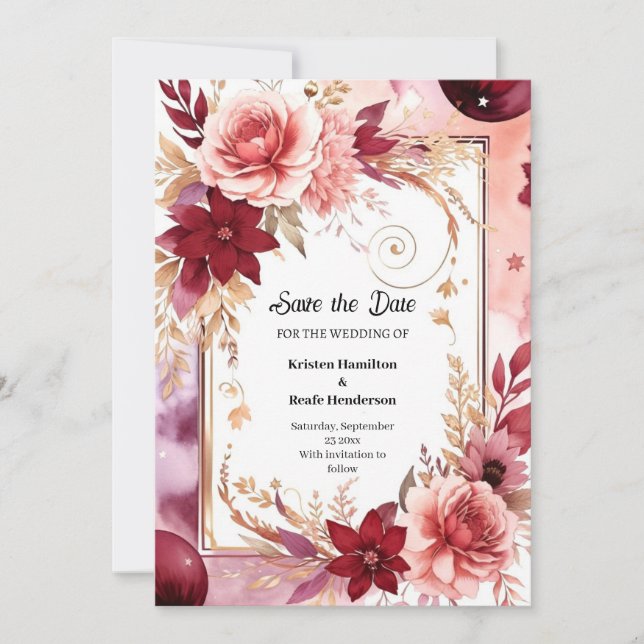 Romantic Burgundy Printable Spara Datumet (Framsida)