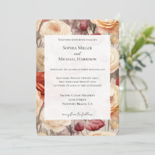 Romantic Burgundy Red Cream Blommigt Bröllop Inbjudningar