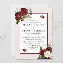 Romantic Burgundy Red Flowers Elegant bröllop Inbjudningar