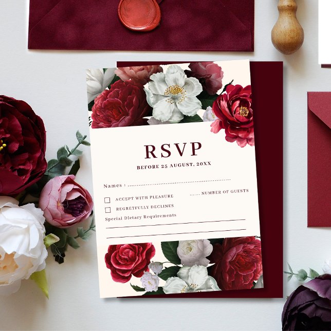 Romantic Burgundy Red & Maroon Winter Wedding OSA Kort (Skapare uppladdad)