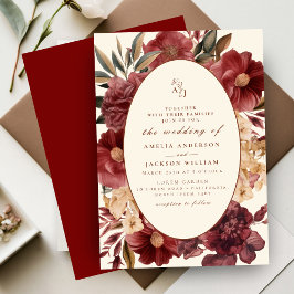 Romantic Burgundy red och koppar Bröllop Inbjudningar