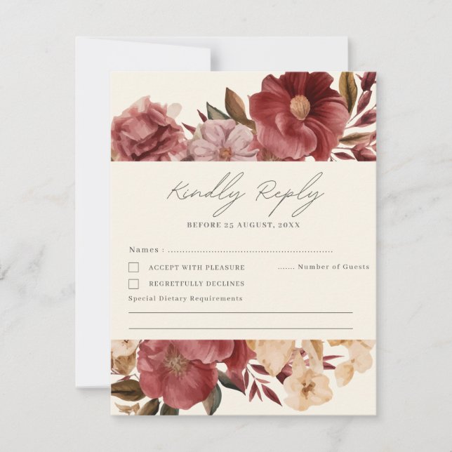 Romantic Burgundy red och koppar Bröllop OSA Kort (Framsida)