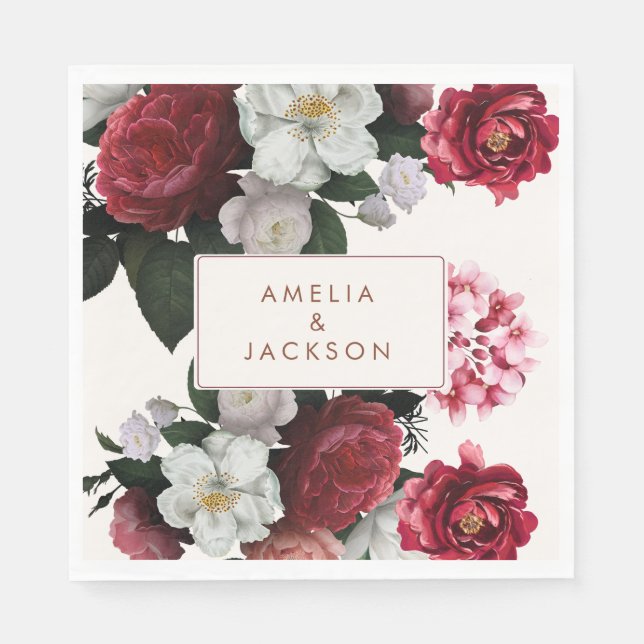Romantic Burgundy red och koppar Bröllop Pappersservett (Framsidan)