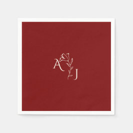 Romantic Burgundy red och kopparmonogram Bröllop Pappersservett
