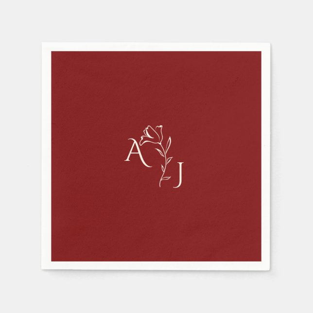 Romantic Burgundy red och kopparmonogram Bröllop Pappersservett (Framsidan)