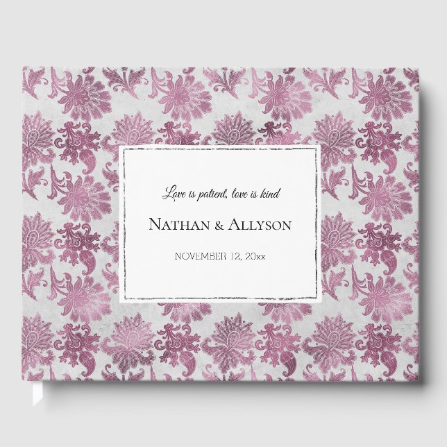 Romantic Burgundy Red Silver Blommigt Bröllop Gästböcker (Framsida)