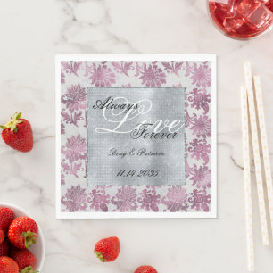 Romantic Burgundy Red Silver Blommigt Bröllop Pappersservett