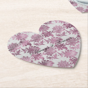 Romantic Burgundy Red Silver Blommigt Bröllop Underlägg Papper