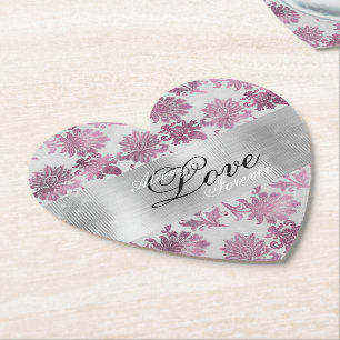 Romantic Burgundy Red Silver Blommigt Bröllop Underlägg Papper