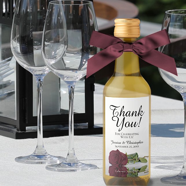 Romantic Burgundy Ro Bröllop Tack Mini Vinetikett (Skapare uppladdad)