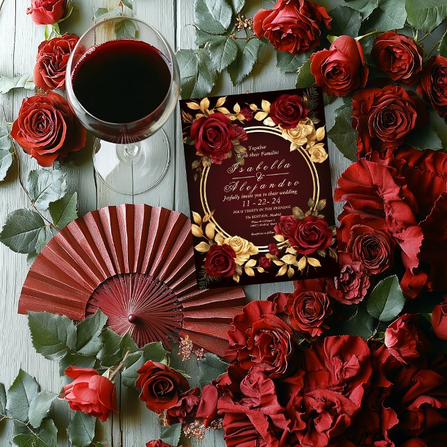 Romantic Burgundy Ro och Guld Script Inbjudningar (https://www.zazzle.com/romantic_burgundy_rose_and_gold_script_invitation-256452137443029033)