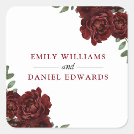 Romantic Burgundy Röd ros Bröllop Förlovning Fyrkantigt Klistermärke