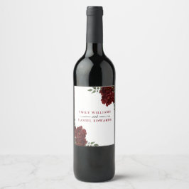 Romantic Burgundy Röd ros Bröllop Förlovning Vinflaska Etikett