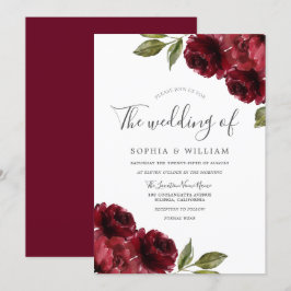 Romantic Burgundy Röd ros Bröllop Inbjudningar