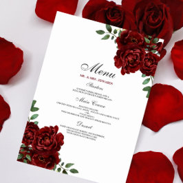 Romantic Burgundy Röd ros Bröllop Meny