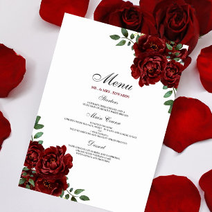 Romantic Burgundy Röd ros Bröllop Meny