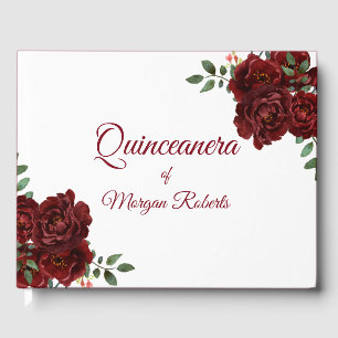 Romantic Burgundy Röd ros Quinceanera Guestbook Gästböcker