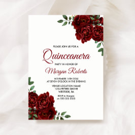 Romantic Burgundy Röd ros Quinceanera Inbjudan