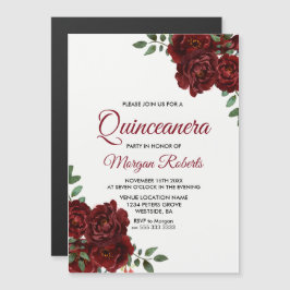 Romantic Burgundy Röd ros Quinceanera Party Magnetisk Inbjudningskort