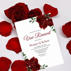 Romantic Burgundy Röd ros Vow Renewal Inbjudan