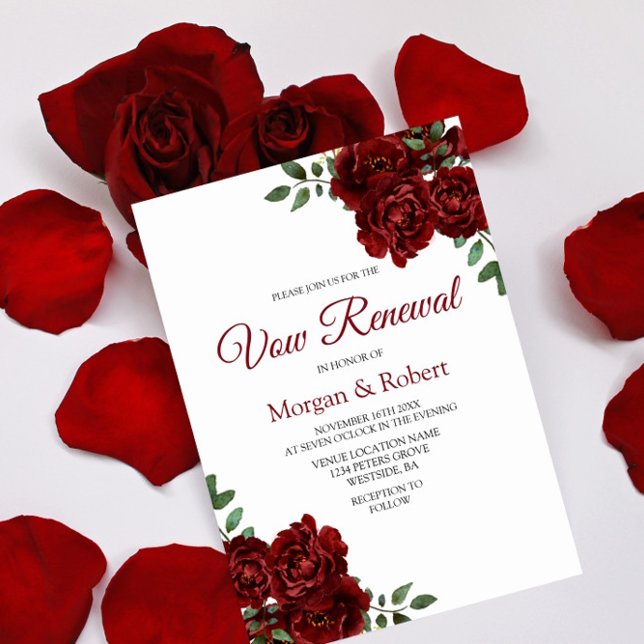 Romantic Burgundy Röd ros Vow Renewal Inbjudan (Skapare uppladdad)